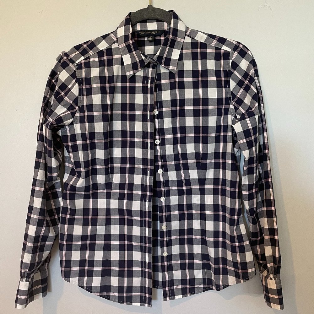 Brooks Brothers 346 White/Navy Plaid Button Down Shirt - 4P